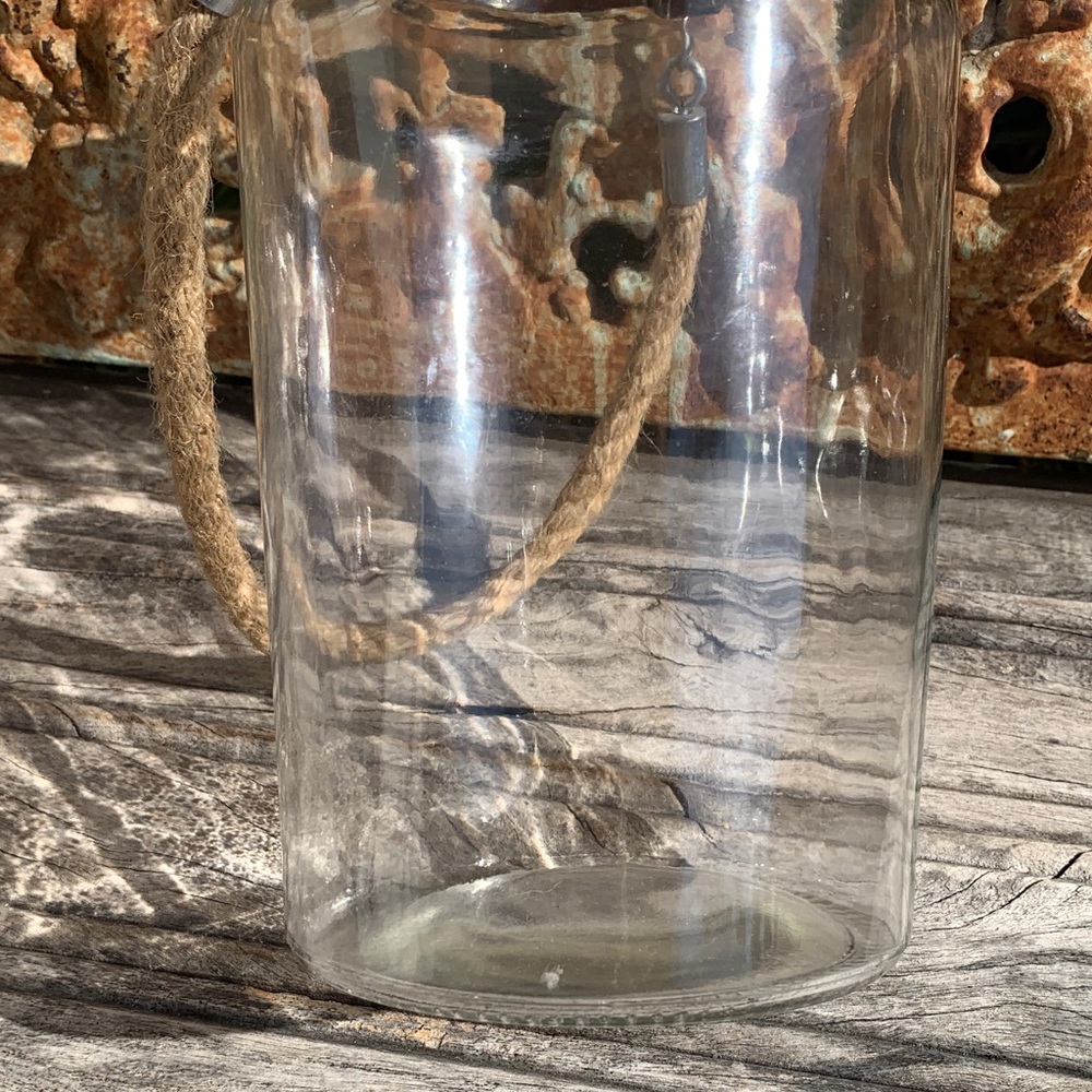 Glass Lantern Vase with Rope Handle - Clear Glass - Picture 9 of 11